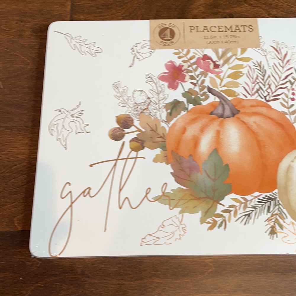 4 PLACEMATS CORK BACK FALL, LEAVES PUMPKINS - Picture 2 of 4